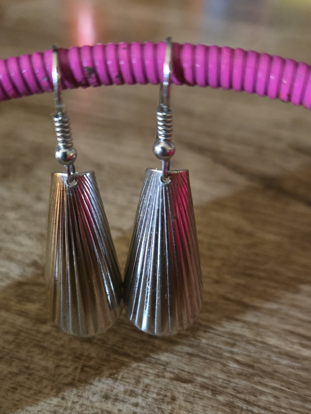 Vintage Silver Toned Fluted Drop Earrings